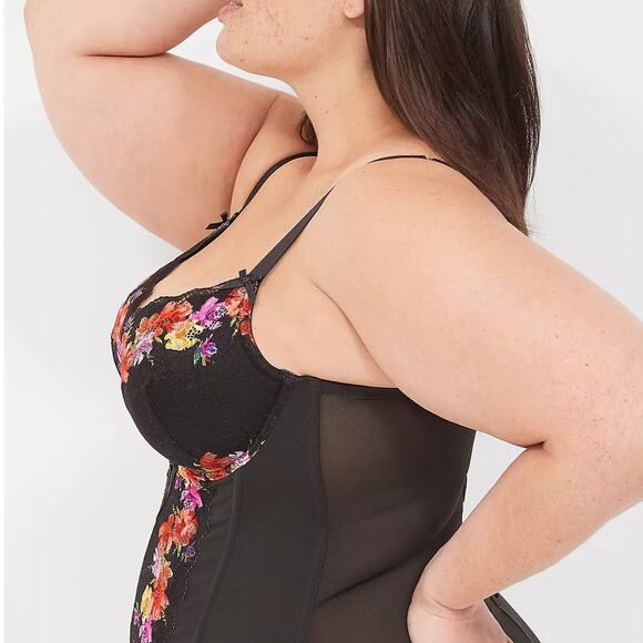 Lane Bryant Digital Print Lace Lightly Lined Corset Black Floral 44DD NEW - Picture 3 of 4